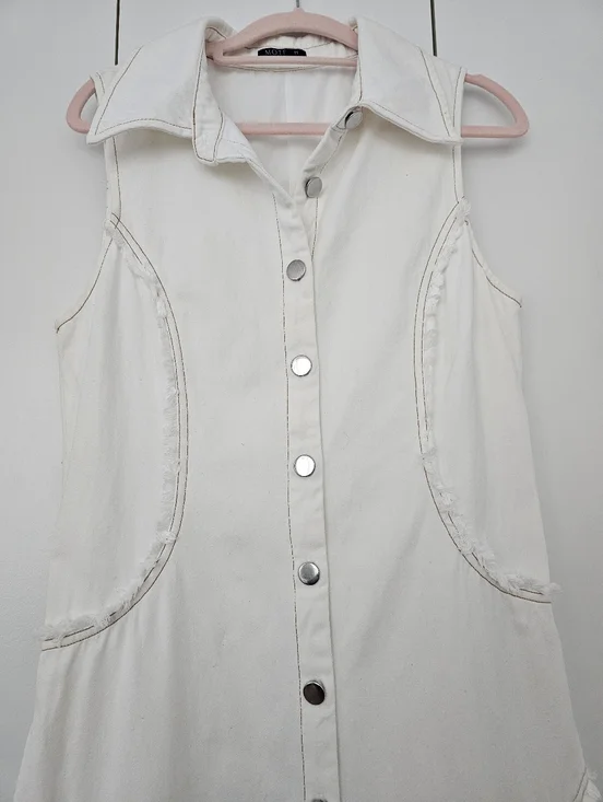 Sleeveless White Denim Button-Front Maxi Dress – New, Size M, Motf - Picture 4 of 5